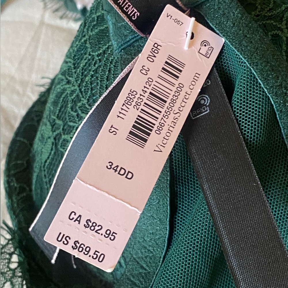 Victorias Secret Very Sexy Lace Shine Strap Push-Up Bra in Forest Green 34DD New - Picture 9 of 9